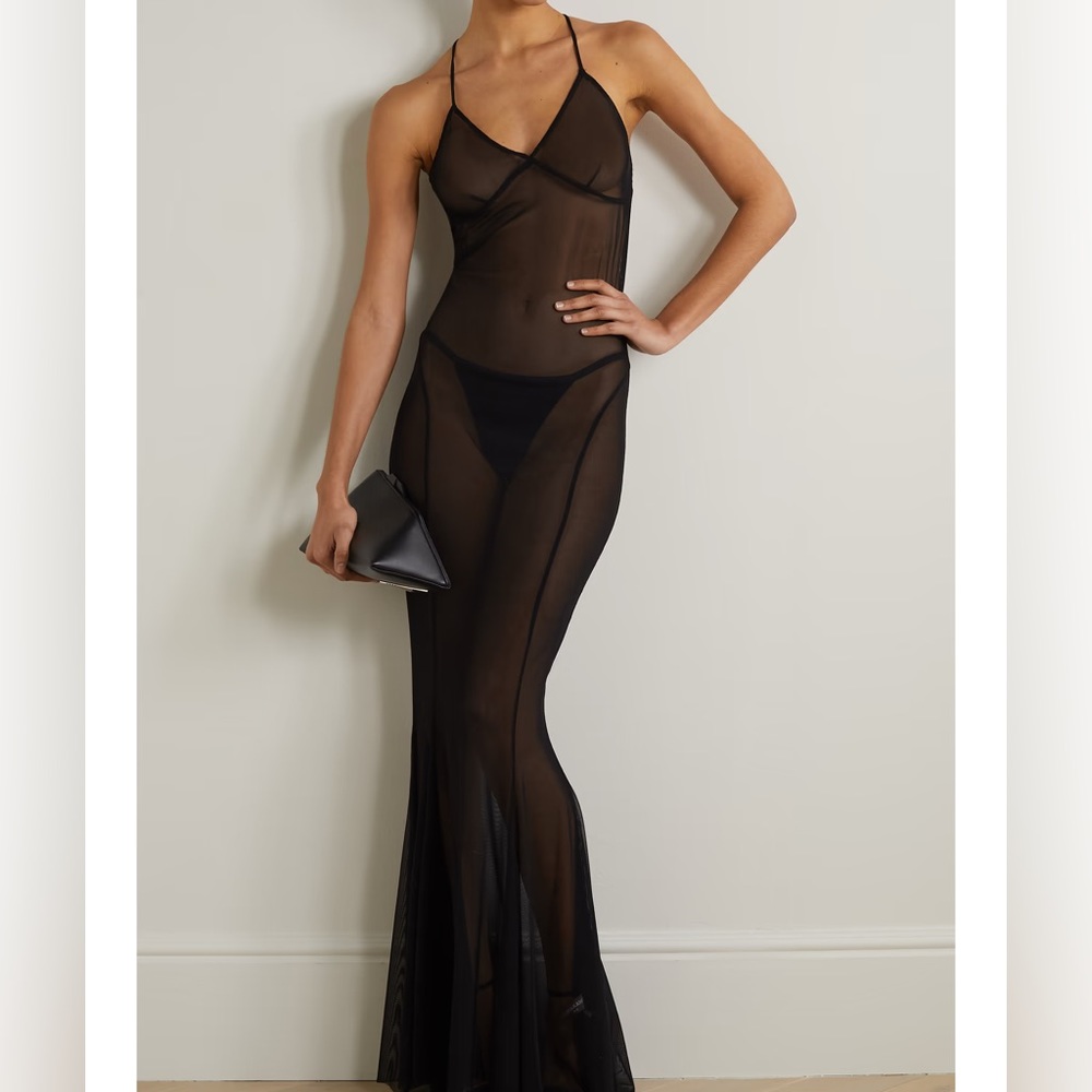 Norma Kamali Sheer Mesh Fishtail Gown